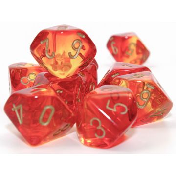 Red & Yellow / Gold: Gemini Translucent Set of Ten d10s - Chessex