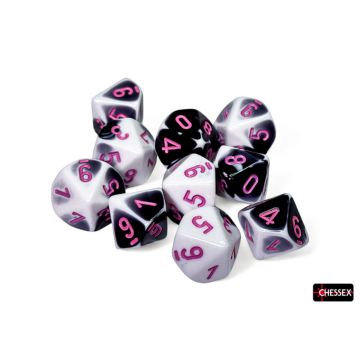Black & White / Pink: Gemini Set of Ten d10s - Chessex