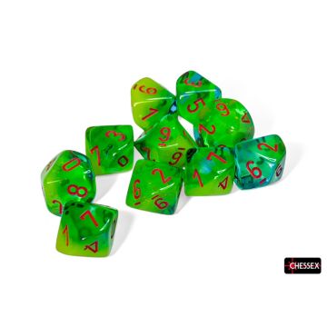 Plasma Green & Teal / Orange Luminary: Gemini Set of Ten d10s - Chessex