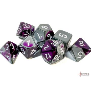 Purple / Steel & white: Gemini Polyhedral Dice Set - Chessex
