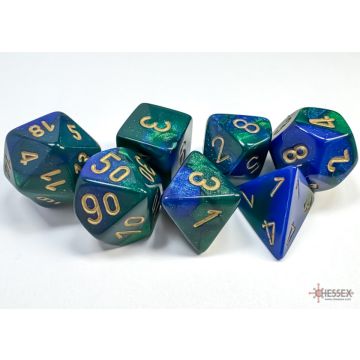 Blue / Green & Gold: Gemini Polyhedral Dice Set - Chessex