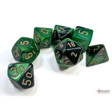 Black / Green & Gold: Gemini Polyhedral Dice Set - Chessex