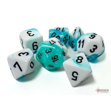 Teal / White & Black: Gemini Polyhedral Dice Set - Chessex