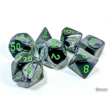 Black / Grey & Green: Gemini Polyhedral Dice Set - Chessex