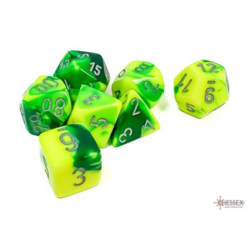 Green & Yellow / Silver: Gemini Polyhedral Dice Set - Chessex