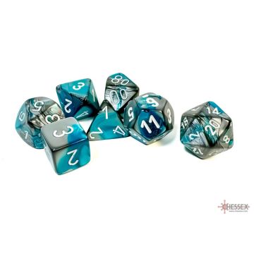 Steel / Teal & White: Gemini Polyhedral Dice Set - Chessex