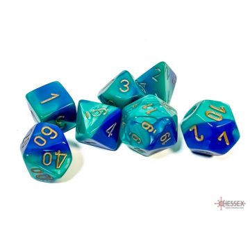 Blue & Teal / Gold: Gemini Polyhedral Dice Set - Chessex
