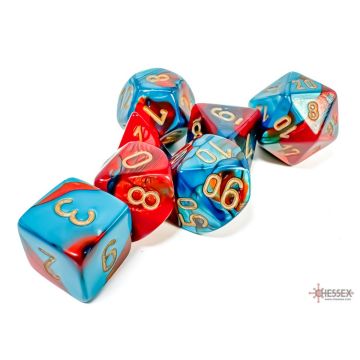 Red & Teal / Gold: Gemini Polyhedral Dice Set - Chessex