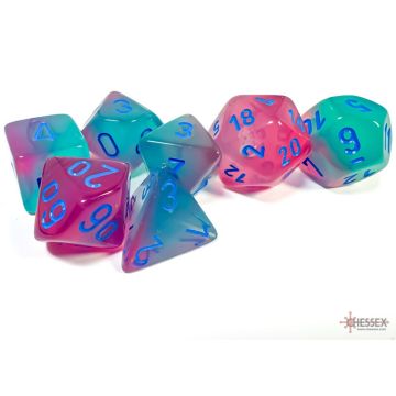 Gel Green & Pink / Blue Luminary: Gemini Polyhedral Dice Set - Chessex