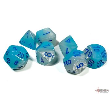 Pearl Turquoise & White / Blue Luminary: Gemini Polyhedral Dice Set - Chessex