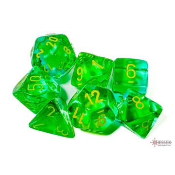 Translucent Green & Teal / Yellow: Gemini Polyhedral Dice Set - Chessex