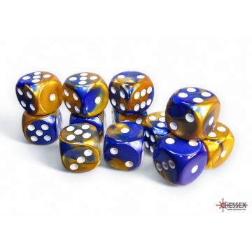 Blue & Gold / White: Gemini 16mm d6 Dice Block - Chessex