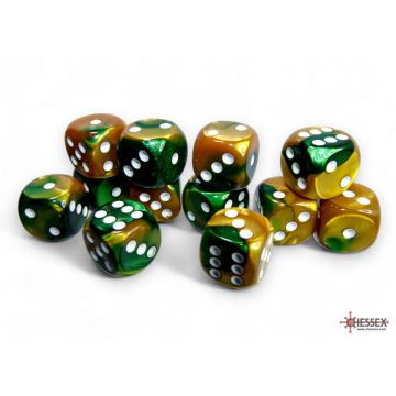 Gold & Green / White: Gemini 16mm d6 Dice Block - Chessex