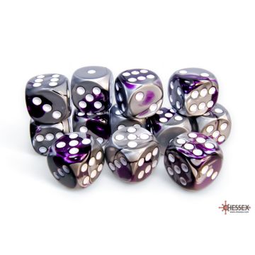 Purple & Steel / White: Gemini 16mm d6 Dice Block - Chessex
