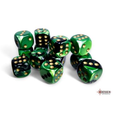 Black & Green / Gold: Gemini 16mm d6 Dice Block - Chessex