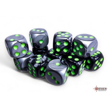 Black & Grey / Green: Gemini 16mm d6 Dice Block - Chessex