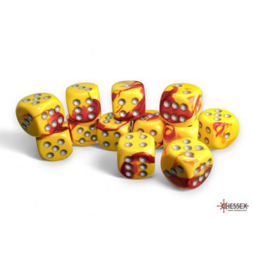 Red & Yellow / Silver: Gemini 16mm d6 Dice Block - Chessex