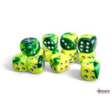Green & Yellow / Silver: Gemini 16mm d6 Dice Block - Chessex