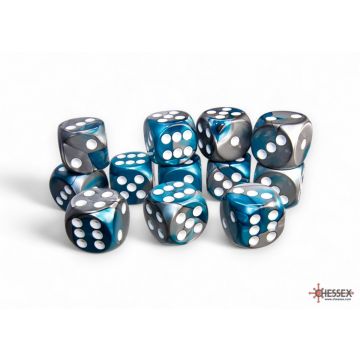 Steel & Teal / White: Gemini 16mm d6 Dice Block - Chessex
