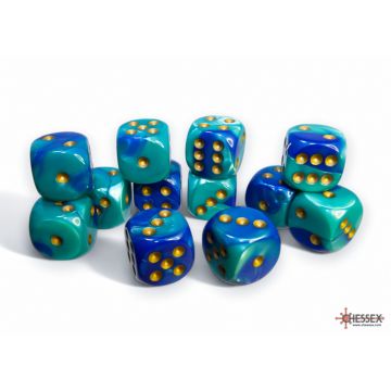 Blue & Teal / Gold: Gemini 16mm d6 Dice Block - Chessex
