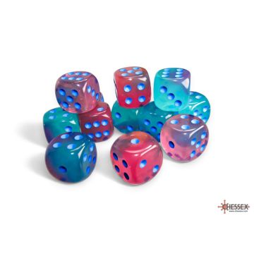 Gel Green & Pink / Blue Luminary: Gemini 16mm d6 Dice Block - Chessex