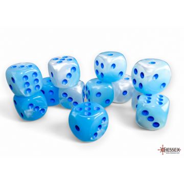 Pearl Turquoise & White / Blue Luminary: Gemini 16mm d6 Dice Block - Chessex