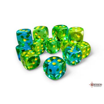 Green & Teal / Yellow: Translucent Gemini 16mm d6 Dice Block - Chessex
