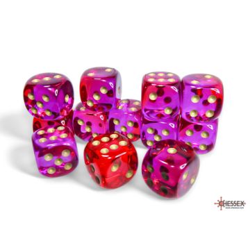 Red & Violet / Gold: Translucent Gemini 16mm d6 Dice Block - Chessex