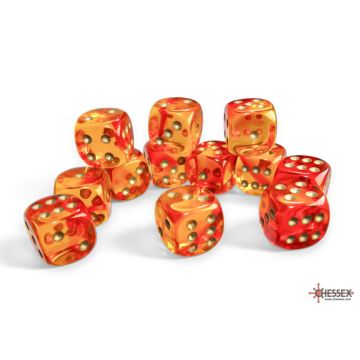 Red & Yellow / Gold: Translucent Gemini 16mm d6 Dice Block - Chessex