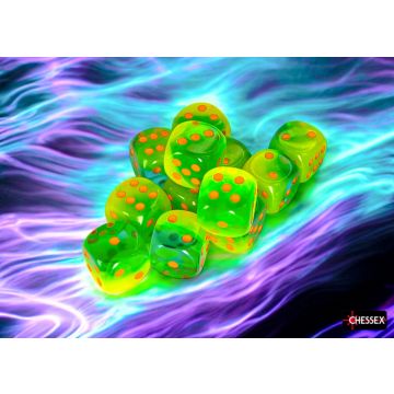 Plasma Green & Teal / Orange Luminary: Gemini 16mm d6 Dice Block - Chessex