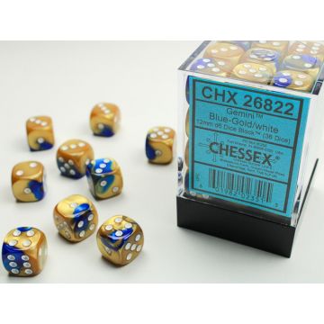 Blue & Gold / White: Gemini 12mm d6 Dice Block - Chessex