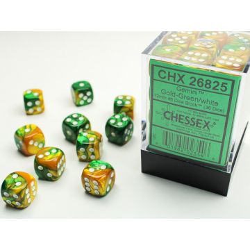 Gold & Green / White: Gemini 12mm d6 Dice Block - Chessex