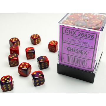 Purple & Red / Gold: Gemini 12mm d6 Dice Block - Chessex