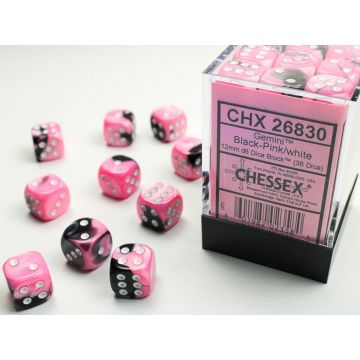 Black & Pink / White: Gemini 12mm d6 Dice Block - Chessex
