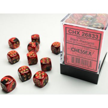 Black & Red / Gold: Gemini 12mm d6 Dice Block - Chessex