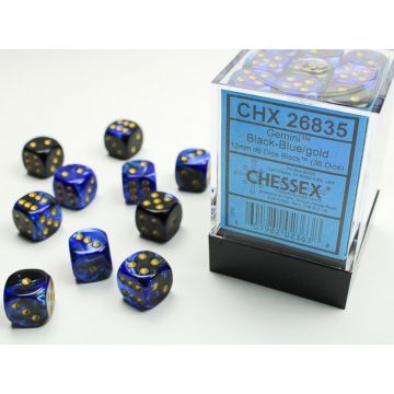 Black & Blue / Gold: Gemini 12mm d6 Dice Block - Chessex