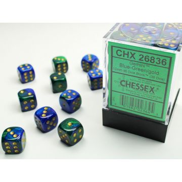Blue & Green / Gold: Gemini 12mm d6 Dice Block - Chessex