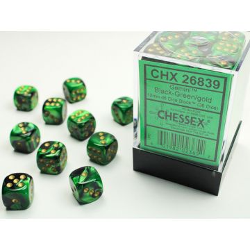 Black & Green / Gold: Gemini 12mm d6 Dice Block - Chessex