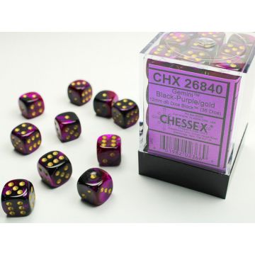 Black & Purple / Gold: Gemini 12mm d6 Dice Block - Chessex