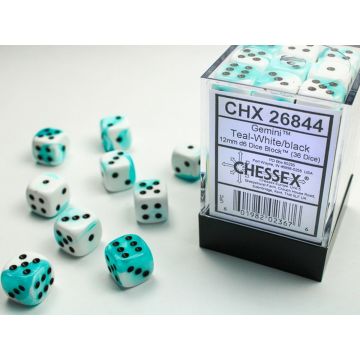Teal & White / Black: Gemini 12mm d6 Dice Block - Chessex