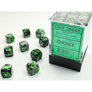 Black & Grey / Green: Gemini 12mm d6 Dice Block - Chessex