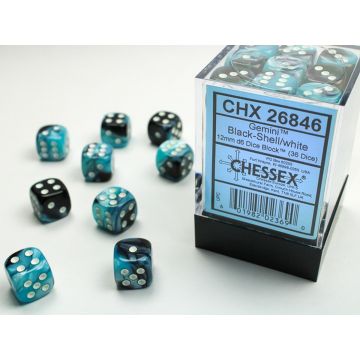 Black & Shell / White: Gemini 12mm d6 Dice Block - Chessex
