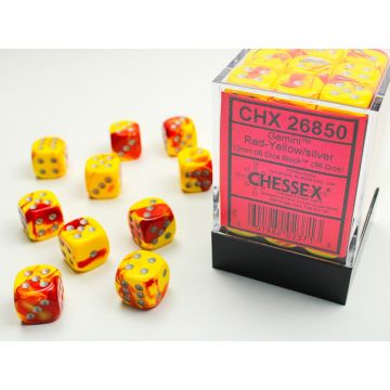 Red & Yellow / Silver: Gemini 12mm d6 Dice Block - Chessex