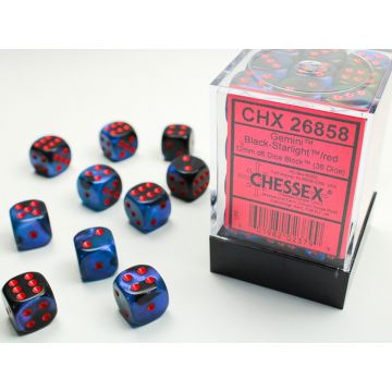 Black & Starlight / Red: Gemini 12mm d6 Dice Block - Chessex