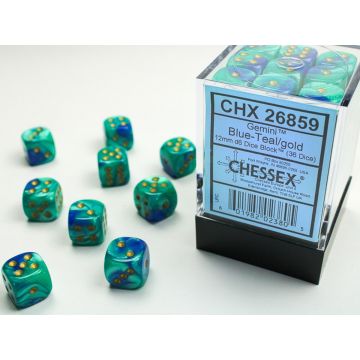 Blue & Teal / Gold: Gemini 12mm d6 Dice Block - Chessex