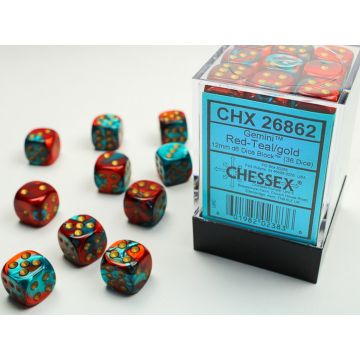Red & Teal / Gold: Gemini 12mm d6 Dice Block - Chessex