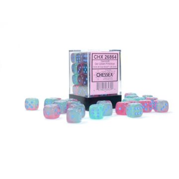 Gel Green & Pink / Blue Luminary: Gemini 12mm d6 Dice Block - Chessex