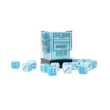 Pearl Turquoise & White / Blue Luminary: Gemini 12mm d6 Dice Block - Chessex