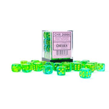 Green & Teal / Yellow: Translucent Gemini 12mm d6 Dice Block - Chessex