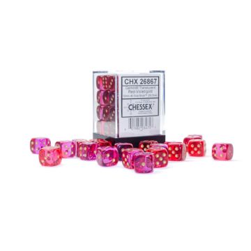 Red & Violet / Gold: Translucent Gemini 12mm d6 Dice Block - Chessex